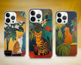 Katze Malerei Handytasche Niedliche Katze Abdeckung Passend für iPhone 17 Pro Max 16 15 14 13 12 13 11 XS Samsung S25 S24 S23 FE A56 A16 A14 Huawei P30 Pro