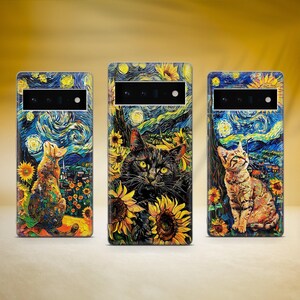 Van Gogh Inspired Phone Case Starry Night Cat Cover Fit for Google Pixel 10 Pro XL 9A 9 Pro 8A 8 Pro 8 7A 7 Pro 6 6A 3A 4XL 5 OnePlus 13 12R