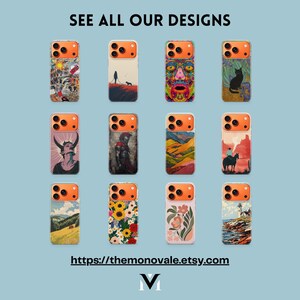 a collection of 12 colorful phone cases with various artistic designs, including landscapes, abstract patterns, and portraits.