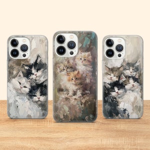 Coque de téléphone Art chat, esthétique pour les amoureux des chats, pour iPhone 16 Pro Max 15 14 11 12 13 XS 7 Samsung S25 S24 S23 S22 A16 A52 A53 Huawei P30