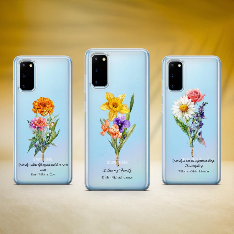 Personalised Family Birth Flower Phone Case Birth Flower Cover Fit for iPhone 17 Pro Max 16 15 14 13 12 13 Samsung S25 S24 S23 FE Huawei P30 image 5