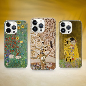 Gustav Klimt Handytasche berühmte Kunst Handyhülle passend für iPhone 16 Pro Max 15 14 11 12 13 XS 7 Samsung S25 S24 S23 FE S22 A16 A53 Huawei P30