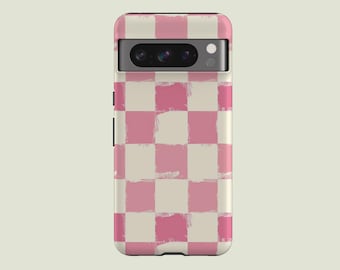 Rosa karierte Handytasche Schachbrettmuster Handyhülle passend für Google Pixel 10 Pro XL 9A 9 Pro XL 8 Pro 8A 7 Pro 7A Pixel 6 Pro 6A