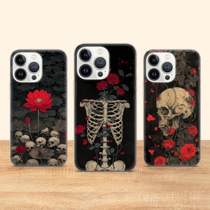 Gothic Schädel Handyhülle Aesthetic Goth Skeleton Cover Fit für iPhone 16 Pro Max 15 14 11 12 13 XS 7 Samsung S25 S24 S23 S22 A14 Huawei P30