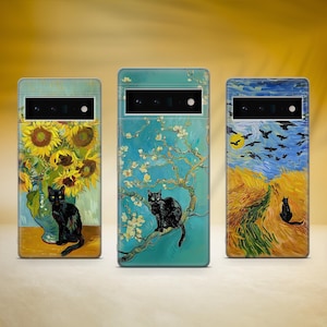 Funda para teléfono con diseño de gato inspirada en Van Gogh, modelo Noche Estrellada, compatible con Google Pixel 10 Pro XL 9A 9 Pro 8A 8 Pro 8 7A 7 Pro 6 6A 3A 4XL 5 OnePlus 13 12R
