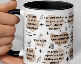 Beige Affirmation Mug | Minimalist Self-Care Gift, Quote Cup