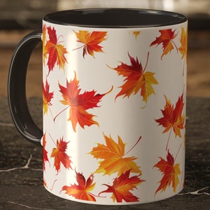 Herbst Keramiktasse mit lebhaften Ahornblättern Design - Herbstgeschenk, gemütliche Kaffeetasse, saisonales Dekor