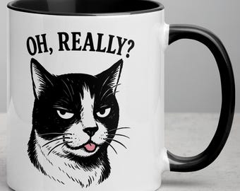 Funny Grumpy Cat Mug, Sarcastic Vintage Ink Illustration