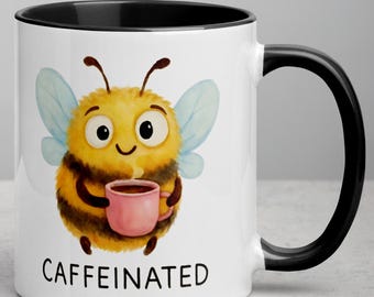 Watercolor Caffeinated Bee Mug: Coffee Lover Gift