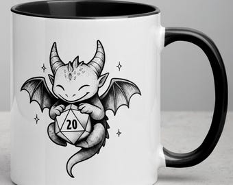 D20 Dice Dragon Mug – Tattoo Ink Art, RPG Gamer Gift