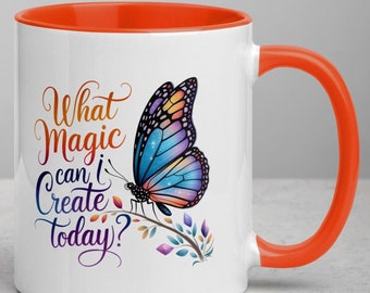 Mug papillon en céramique : art d'ailes en cristal, citation inspirante