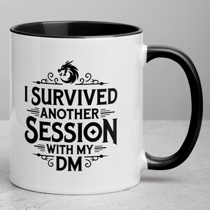 Dungeons & Dragons Ceramic Mug - I Survived Another Session With My DM - RPG Gamer Gift, Fantasy Dragon Mug