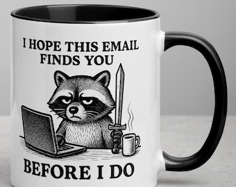 Taza de oficina con mapache: humor sarcástico para correos electrónicos y regalo para compañeros de trabajo