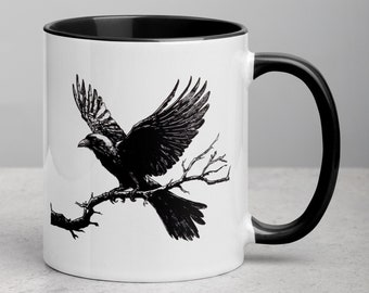 Raven Ceramic Mug: Gothic Bird Art Coffee Cup
