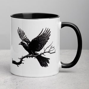 Raven Ceramic Mug: Gothic Bird Art Coffee Cup