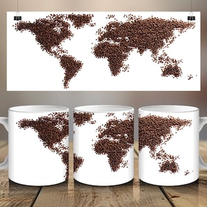 Mug en céramique design grain de café carte du monde - tasse à café sur le thème voyage unique dans le monde, décoration artistique de cuisine géographie de la terre
