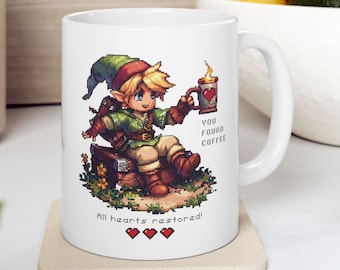 Retro Zelda Coffee Mug: Funny Gamer Gift, All Hearts Restored