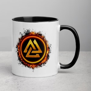 Valknut Fire Emblem Keramikbecher - Nordische Mythologie inspiriert Wikinger Ornament Trinkgeschirr