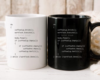 Funny Programmer Coffee Mug - Coding Routine with Coffee, Work, and Humor - Perfect Gift for Developers