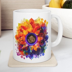 Mandala Om Symbol Keramik Becher - künstlerisch spirituelle Küche Dekor, bunte Yoga Tasse