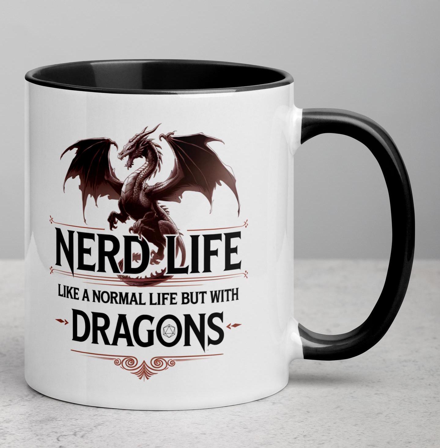 Nerd Life Dragon Mug – DnD Coffee Cup, Fantasy RPG Gift, Geeky Drinkware, Dungeon Master Gift, Tabletop Gamer Mug