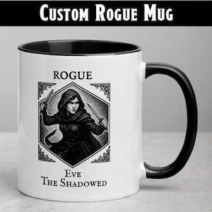 DnD inspired Custom Rogue Mug Woman Version | D&D Fantasy Coffee Cup | RPG Tabletop Gamer Gift | Personalized Geek Mug