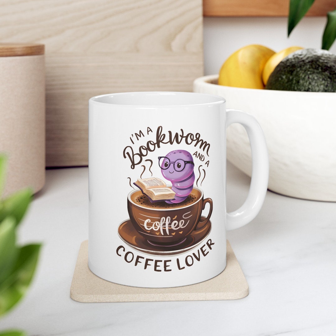 Bookworm Coffee Mug: Quirky Worm Reader Ceramic Mug - Etsy