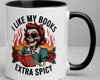 Retro Smut Reader Mug – Funny Skeleton Pin-Up, Spicy Book Lover Gift