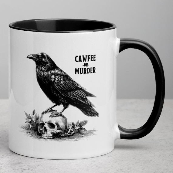 Raven Skull Coffee Mug | Gothic Cawfee Dark Humor Bird Lover Gift