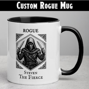 DnD inspired Custom Rogue Mug Man Version | D&D Fantasy Coffee Cup | RPG Tabletop Gamer Gift | Personalized Nerd Mug
