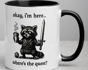 Funny Raccoon Adventurer Mug – DnD Gamer Coffee Cup Gift