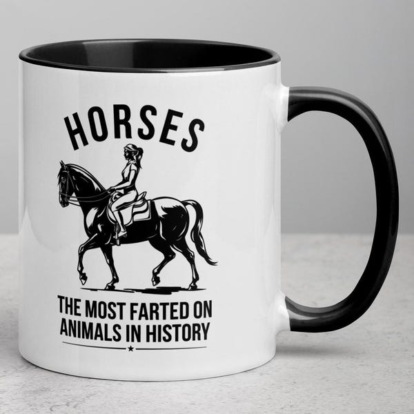 Mok grappig paard: koffiekopje met humoristische ruiter