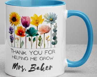 Personalized Teacher Mug – Watercolor Floral, Custom Name Gift