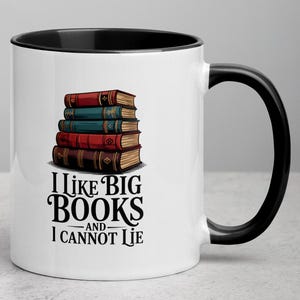 Book Lover Mug – &quot;I Like Big Books&quot; Vintage Book Stack Coffee Cup, Cozy Gift for Readers, Librarians, and Bookworms