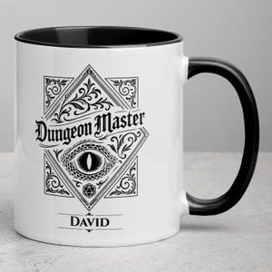 Personalized DnD inspired Dungeon Master Mug, D&D Gift for Tabletop Gamers, Black or White Ceramic Mug for DM or Players and geeks