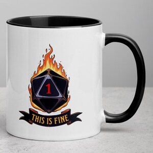 Tazza ispirata a DND - Dadi d20 fiammeggianti con fallimento critico - Divertente regalo di ruolo per giocatori da tavolo e Dungeon Master