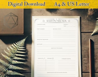 DnD Session Tracker Printable | Dungeon Master Log Sheet | A4 & US Letter PDF | DnD Campaign Journal | Fantasy RPG Template