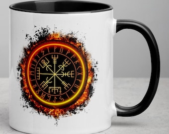 Mug nordique Vegvisir : boussole viking dorée, cadeau guerrier nordique