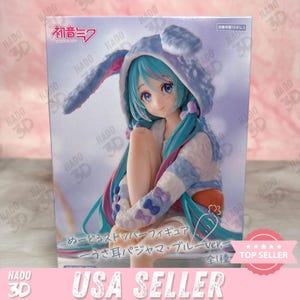 Figurine Hatsune Miku avec bouchon de nouilles, pyjama avec oreilles de lapin bleu Ver