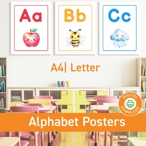 Classroom Alphabet Display, Classroom Posters for Toddlers, Homeschool Printable Alphabet Posters, Toddler Preschool ABC Poster