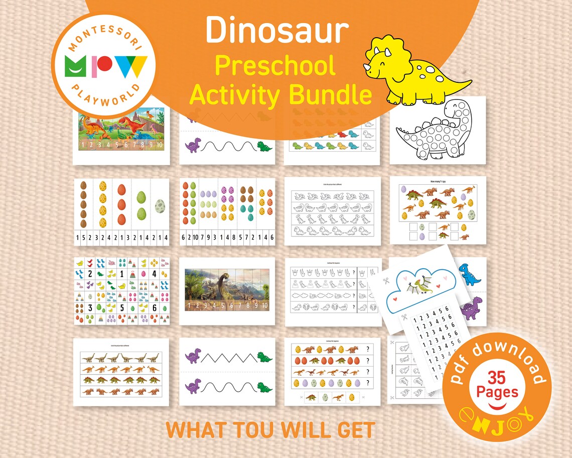 Dinosaur Preschool Activity Bundledino Cardsmontessori ...