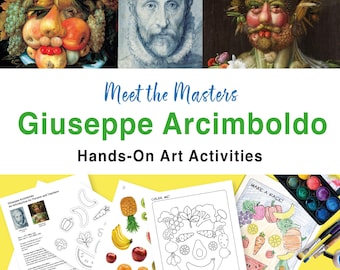 May include: A printable set of art activities for children featuring the work of Giuseppe Arcimboldo. The set includes a colouring page, a make-a-face activity, and an information sheet about the artist. The activities are designed to help children learn about Arcimboldo's unique style of painting.