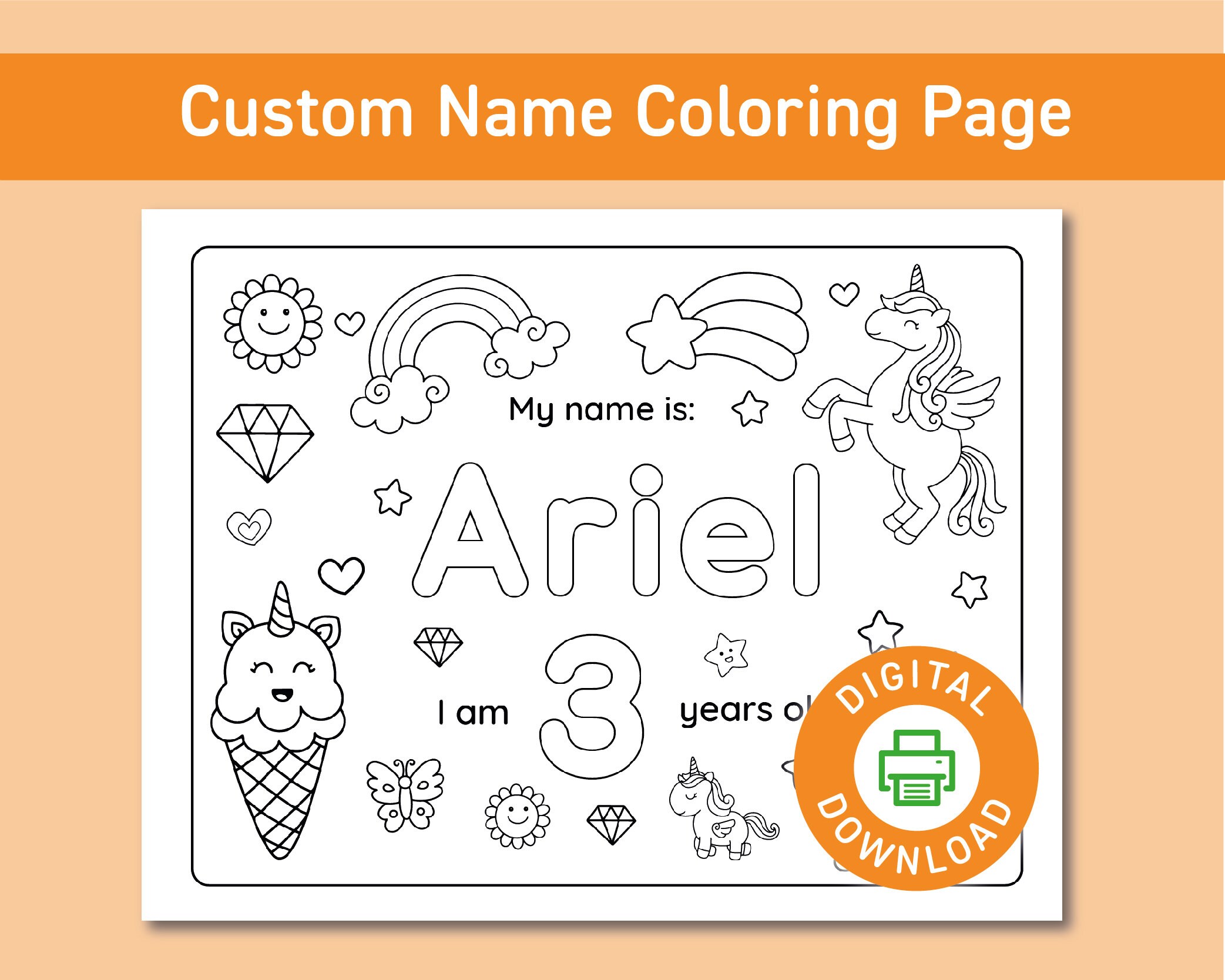 Unicorn Custom Name Coloring Page Name Coloring Sheet Unicorn Theme ...