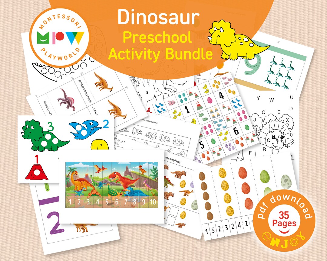 Dinosaur Preschool Activity Bundledino Cardsmontessori ...