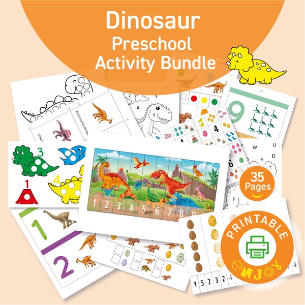 Dinosaur activity pack • Dinosaur Preschool Activity Bundle •  Dinosaur 3 part cards • Homeschool printables for toddlers and preschoolers