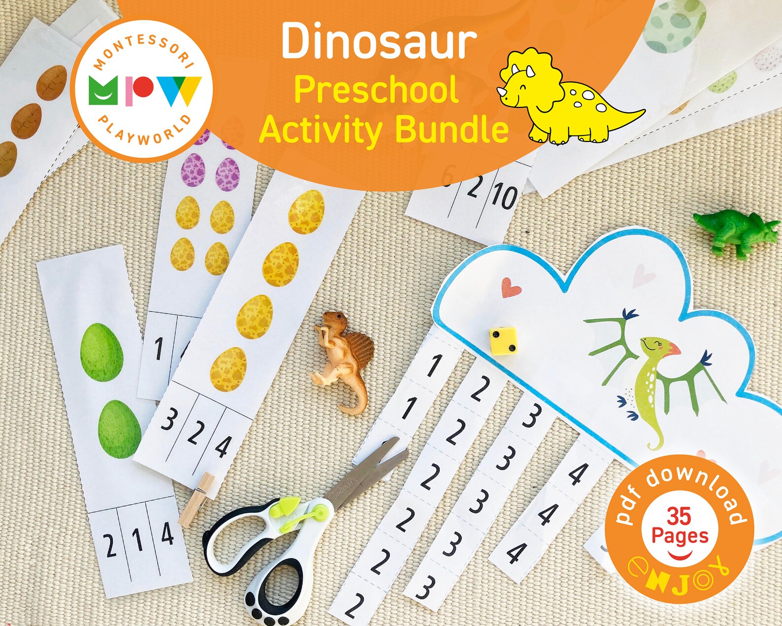 Dinosaur Preschool Activity Bundledino Cardsmontessori ...