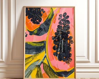 Papaya Painting – Tropical Fruit Kitchen Wall Art, Colorful Dining Room Printable Digital Download