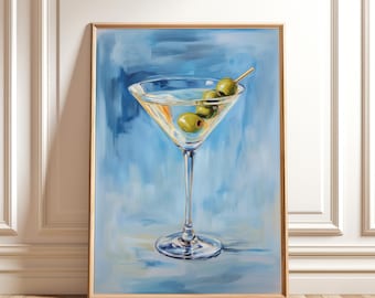 Blue Martini Cocktail Art Print: Modern Bar Cart Decor (Digital Download)