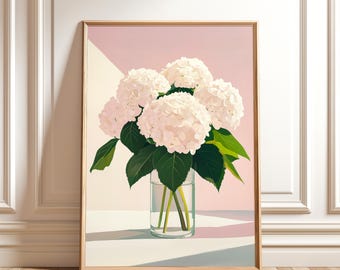 Pink Hydrangea Bouquet Print – Botanical Flower Wall Art, Digital Download