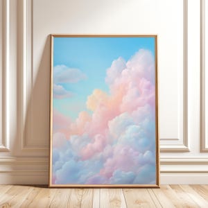 Pastell Wolke Wand Kunst Druck - Verträumter Himmel Malerei - Sanfter Regenbogen Wolken Poster - Hellblau Rosa Digitaler Download für Wohnkultur